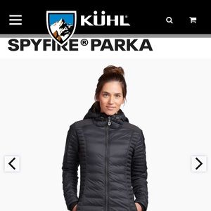 Kuhl spy fire parka  color blackout Womens xs. Like new. 100% goose down, soft